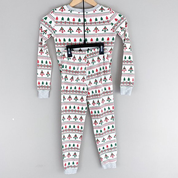 Nordstrom Christmas Tree 2 Piece Thermal Pajamas Red Green White size 10 - Picture 3 of 4